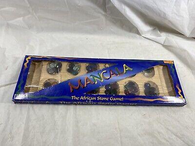 NEW Mancala Board Game African Stone Game Fundex Games Wood Board 48 Stones NOB