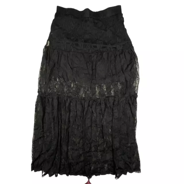 Kima Women Small Black Floral Lace Midi Skirt Gypsy Boho Gothic Bottom Lined