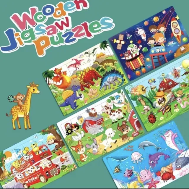 SET OF 5 wooden jigsaw puzzles for kids preschool educational learning toy gift