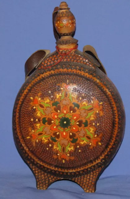 Vintage Pyrography Wood Folk Wine Brandy Pitcher Jug