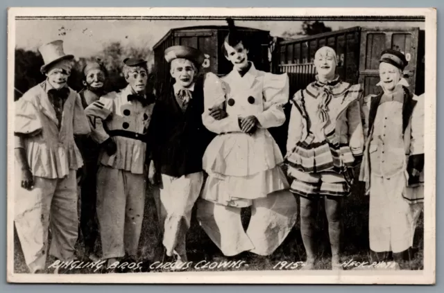 Postcard RPPC c1940s Ringling Bros Circus Clowns Named Clowns Train Box Cars