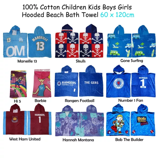 100% Cotton Children Kids Boys Girls Hooded Beach Bath Towel 60 x 120cm