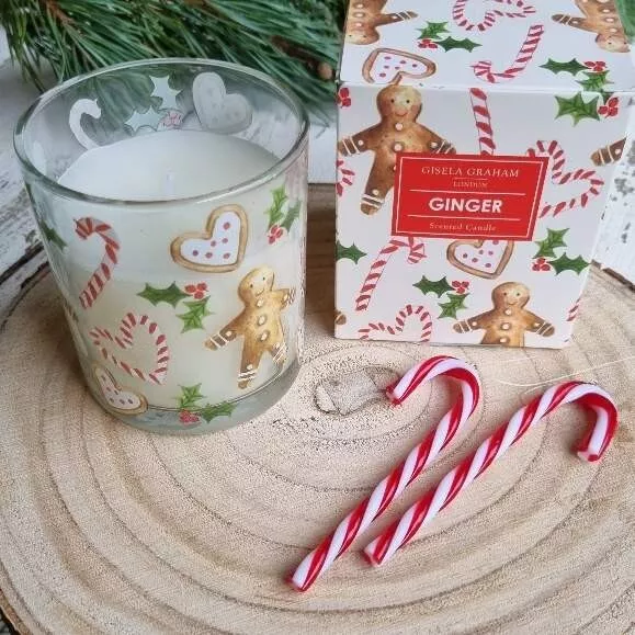 Large scented candy cane gingerbread man Christmas candle by Gisela Graham 40hrs