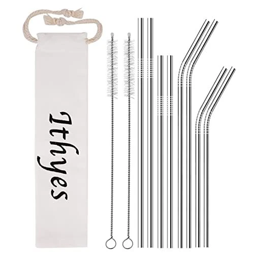 Ithyes Lot de 10 pailles réutilisables en acier inoxydable longues pailles en...