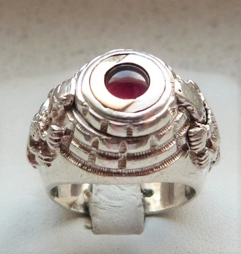 Bague à Secret Vintage Argent 925 - Insert Or, Gravée "Ich Atme Tief Und Ohne Angst", Occasion