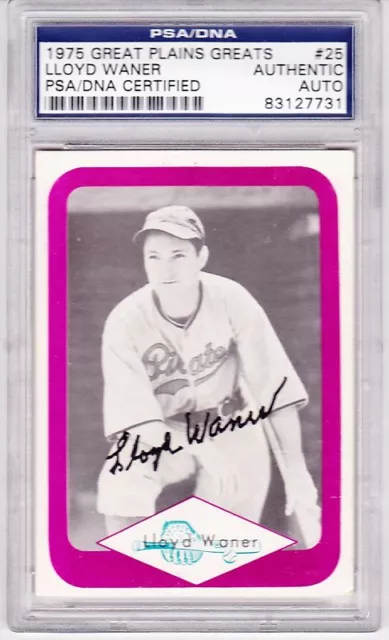 LLOYD WANER 1975 Great Plains Great Signed Card PSA/DNA Pittsburgh Pirates