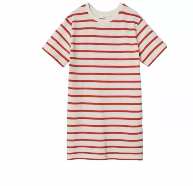 MANGO Red Ivory Striped Cotton Crew Neck Short Sleeve T-Shirt Mini Dress Small