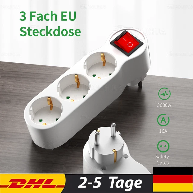 Flachstecker Steckdosenleiste Einzeln Schaltbar,3-Fach