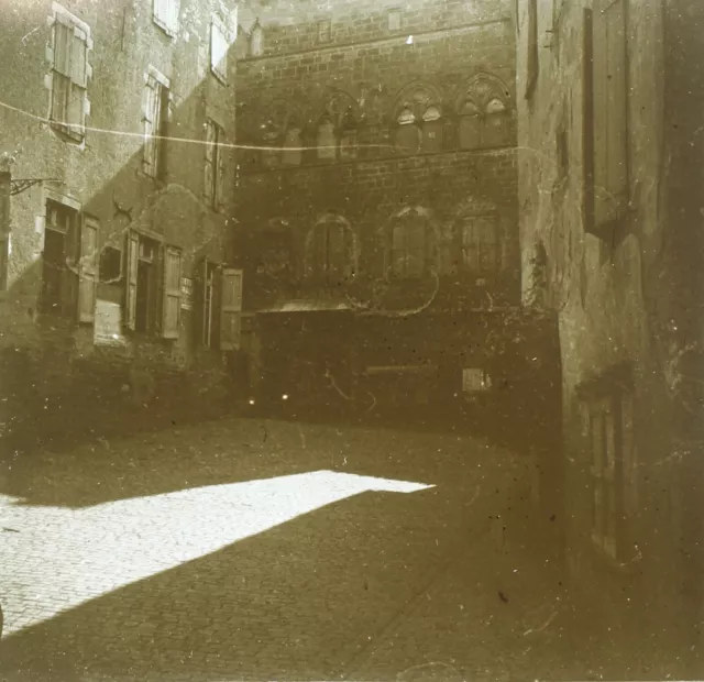 FRANCE Sarlat Maisons Architecture c1930 Photo Plaque de verre Vintage 