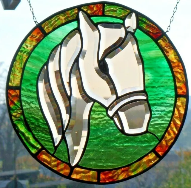 Bleiverglasung Bleiglas Suncatcher Fensterbild Facetten- Pferd in Tiffany 2
