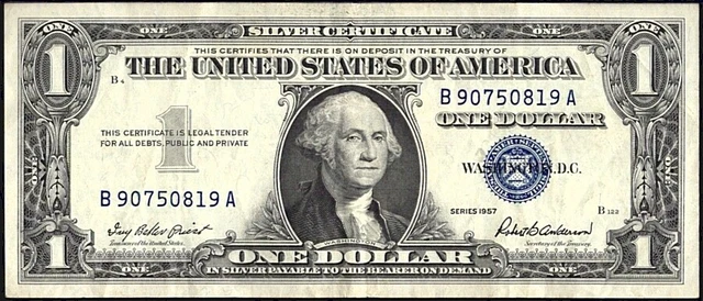 1957 $1 One Dollar Silver Certificate Blue Seal FR 1619 Crisp AU Motto