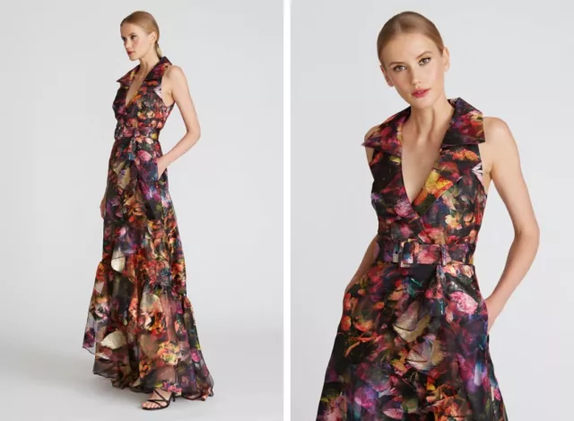 Theia frances collared wrap gown prisma petals Dress MSRP $795