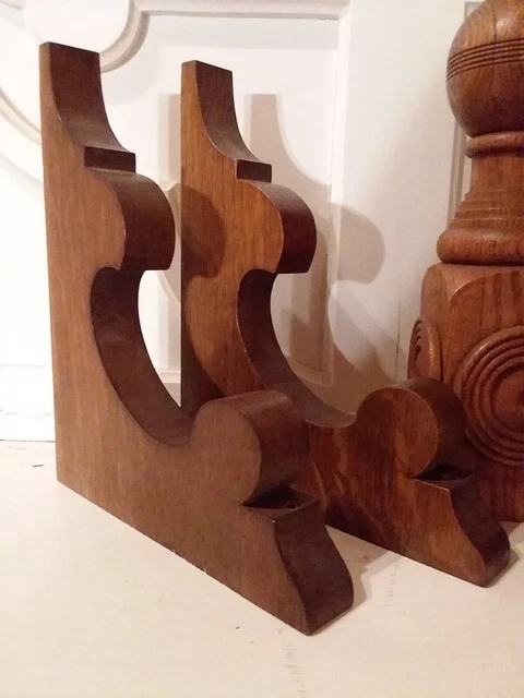 Antique Pair Wood Brackets & Two Wood Newel Post Finials Architectural Salvage 2