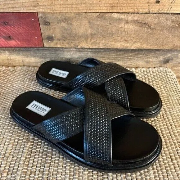 STEVE‎ MADDEN BLACK Dellta Slide Sandals Size 10 $30.00 - PicClick
