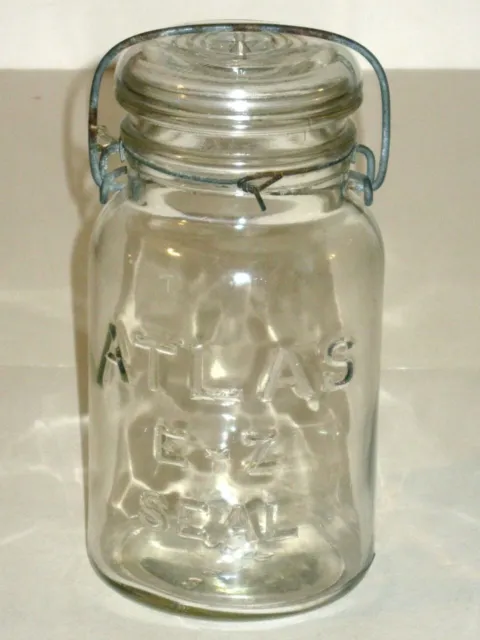 Vintage Atlas E-Z Seal Mason Jar! Wire Bale & Glass Lid! One Quart Canning Jar!