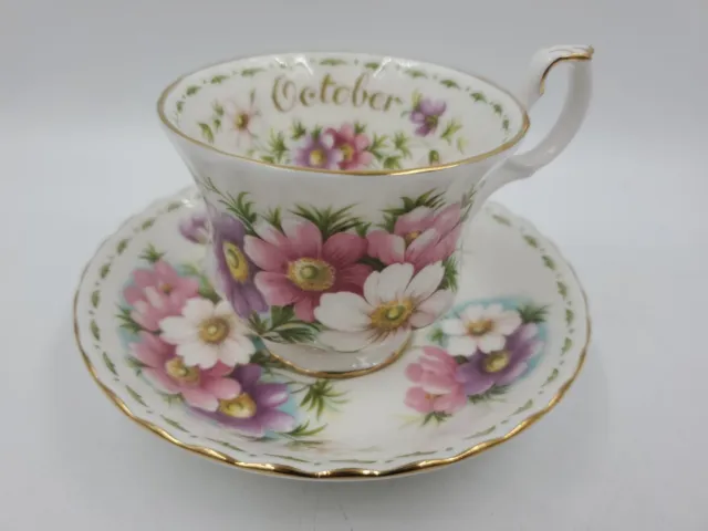 VTG Royal Albert Bone China Cup Saucer Cosmos Flower of Month October England