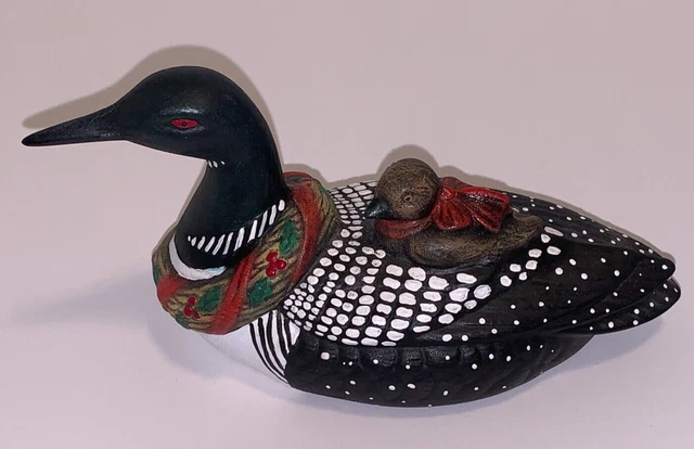 Vintage Ceramic Porcelain Black Loon Water Bird with baby
