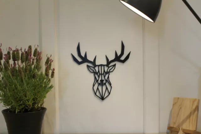 Geometric Stag Deer - Wall Art Decoration Hanging Christmas Colour Black/White