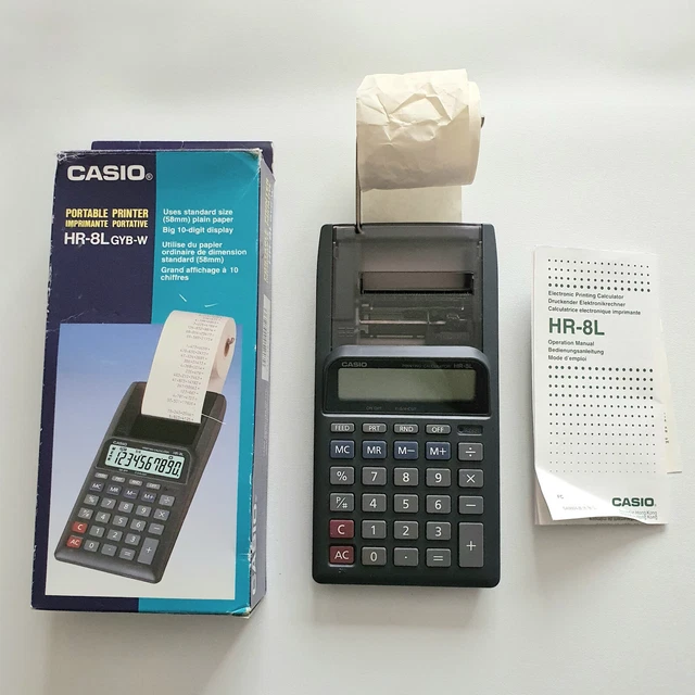 CASIO PORTABLE PRINTER Calculator HR8L GYBW Battery Operated With