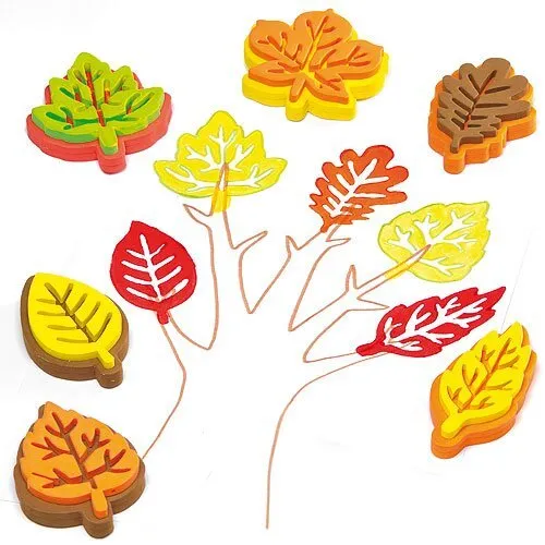 Baker Ross Foam Leaf-Shaped Stampers for Kids' Art Projects, to Decorate Cards,
