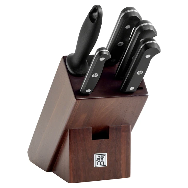Blocco coltelli Zwilling Gourmet noce 6 pezzi con acciaio da punzonatura