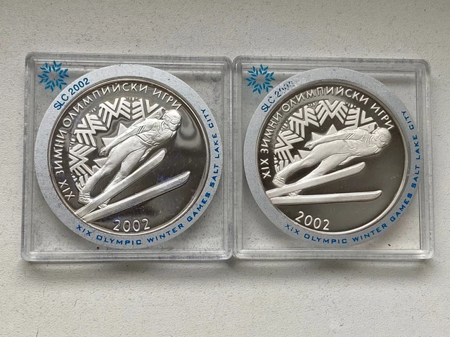 Bulgaria Silver 2x 10 Leva 2001 Salt Lake City OM !