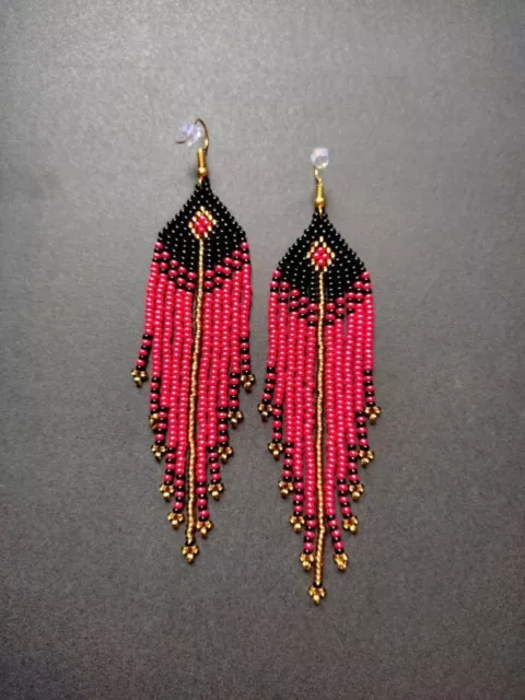 Tribal Earrings Native Large Boho American Seed Beads Handmade Earring