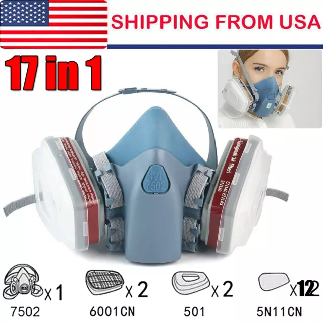 17 in 1 Half Face Gas Mask Respirator Spray Painting Face Piece Safety Sets 7502
