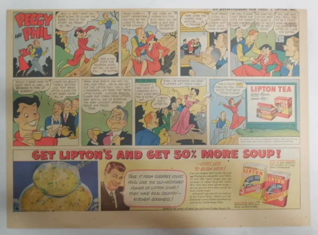 Lipton Tea Ad: "Peggy and Phil" from 1930's-1950's 11 x 15 inches