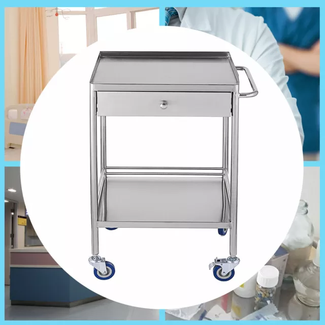 2 Layers Mobile Rolling Serving Trolley Cart Single Drawer Cart Stand Organizer