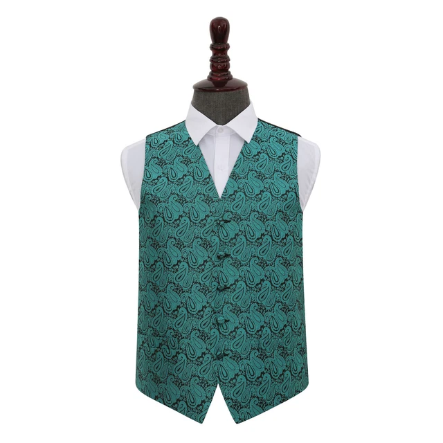 Cappotto vita da matrimonio formale da uomo DQT tessuto floreale paisley verde acqua S-5XL