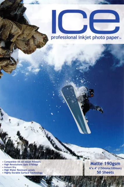 PRE-CUT PHOTO CARD - ICE - 6" x 4" Inkjet Printing Paper - MATTE - 50 Pack