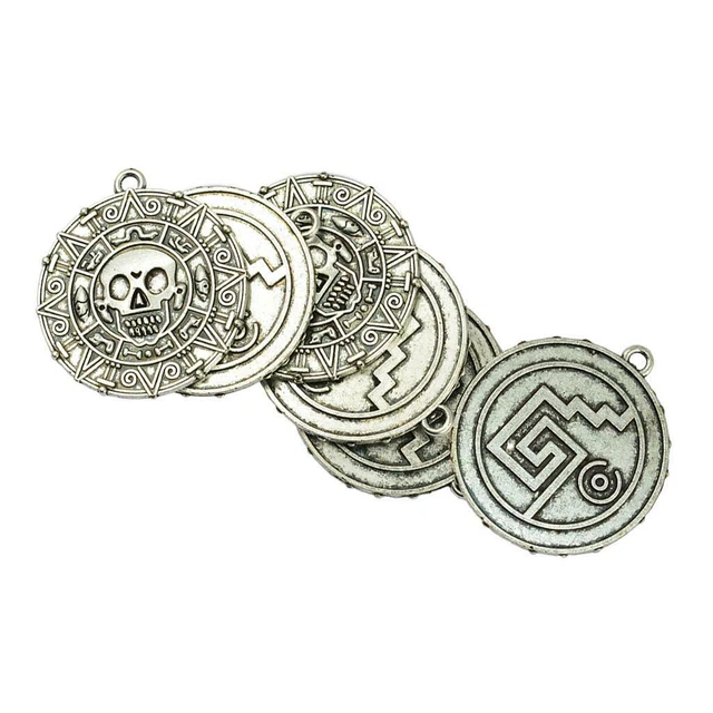 6 Stück Tibetan Silber Azteken Münze Anhänger Schädel Charms Halskette 2