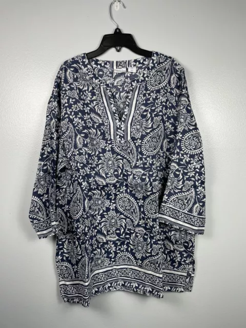 Sigrid Olsen Paisley Print Linen Tunic Size XL