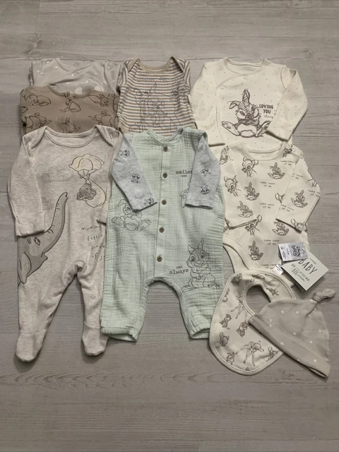 Unisex Baby Clothes Bundle 0-3 Months Gift Set Sleepsuit Disney Bambi Dumbo