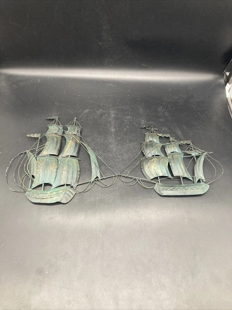pair of VTG metal ships wall decor