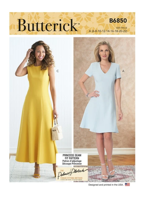 B6850 Sewing Pattern Misses' Palmer Pletsch Fitted Dress Sz 6-22 Butterick 6850