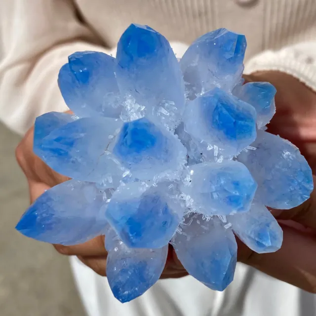 250G New Find BLUE Phantom Quartz Crystal Cluster Mineral Specimen Healing