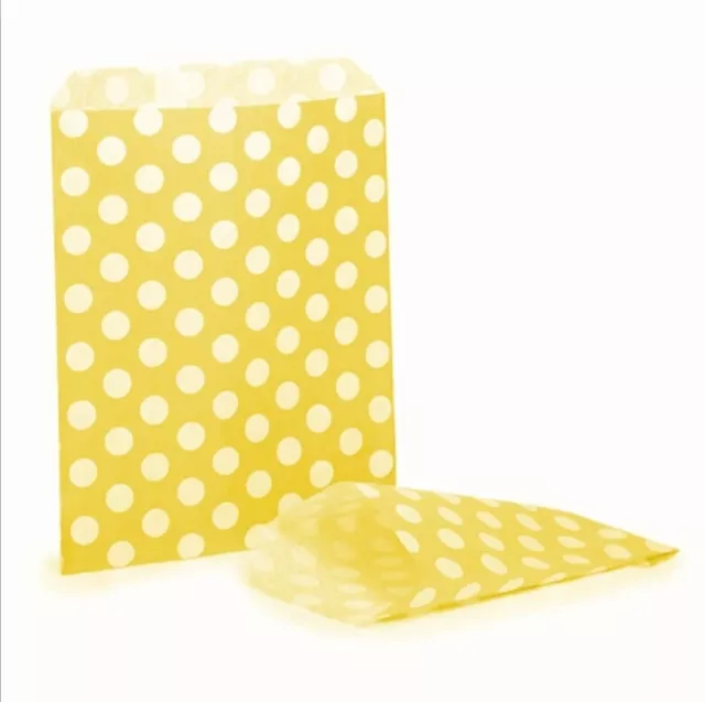 50 Yellow Polka Dot Candy Paper Bags Sweet Favour Buffet Gift Shop Party 5 x 7"