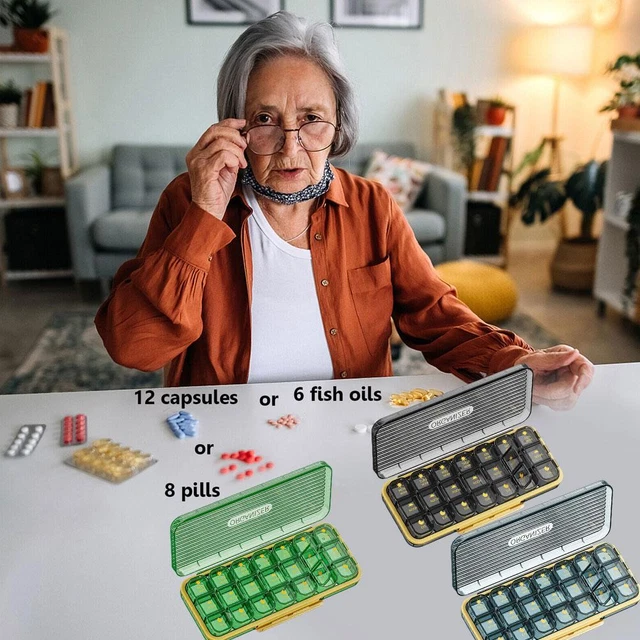 Organizador de píldoras de 7 días caja dispensador de tabletas de medicamentos estuche de almacenamiento semanal sin usar