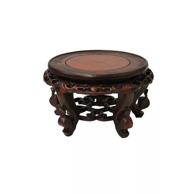 8" Chinese Brown Wood Round Table Top Vase Stand Display Easel ws3730