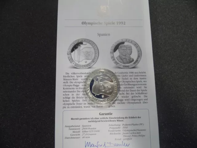 Spanien 2000 Pesetas - Olympische Spiele 1992 - PP - Silber - Olympische Flamme