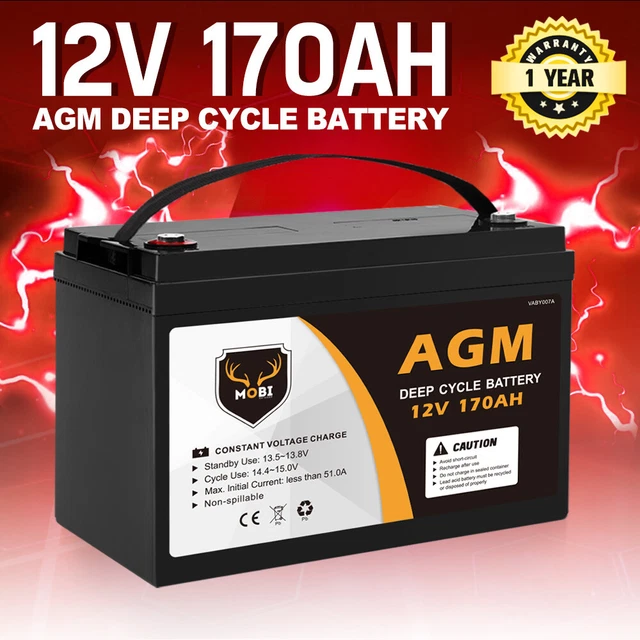 170AH 12V AGM Deep Cycle Battery Golf Cart Buggy Camping Scooter Solar