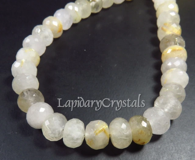 112 Cts Natural Golden Needle Rutile Quartz Faceted Rondelle Beads 8-9mm LC-320