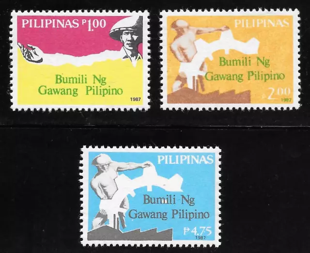 Philippines 1987 Buy Filipino Movement - Set of 3 x Stamps - MNH
