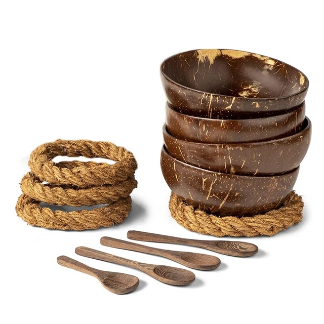 Ciotole di cocco con leoni e steli - set con 4 ciotole di cocco Scha T7L7