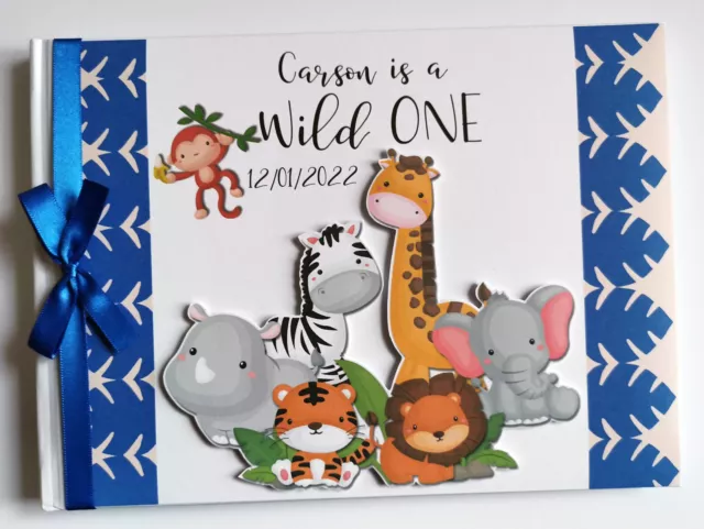 Libro de invitados de cumpleaños de safari personalizado, safari salvaje para niños un cumpleaños