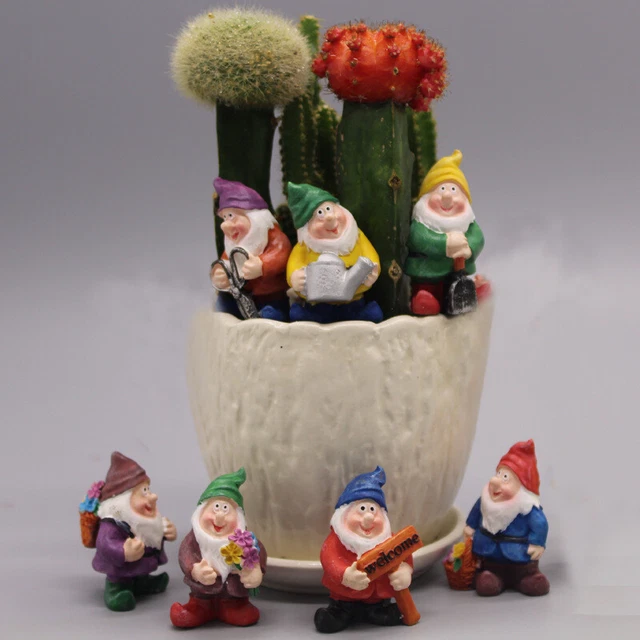 (Colorato)7 PZ Gnomo Da Giardino Ornamento Cartone Animato Nano Folla Statua