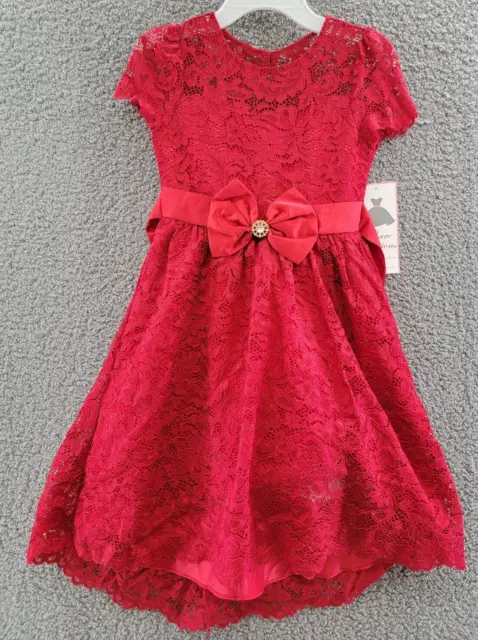 Rare Editions Glitter Lace High Low Dress Big Girls 8 Red Scalloped Hem Crewneck