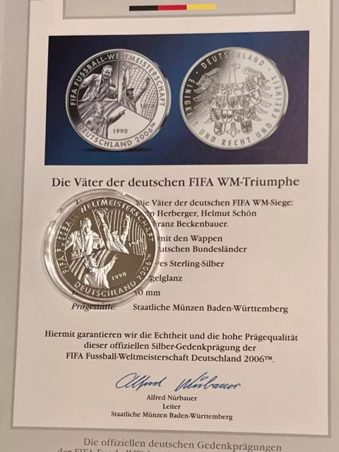 925 Silber 40mm Medaille Die Väter der deutschen FIFA WM Triumphe Beckenbauer...